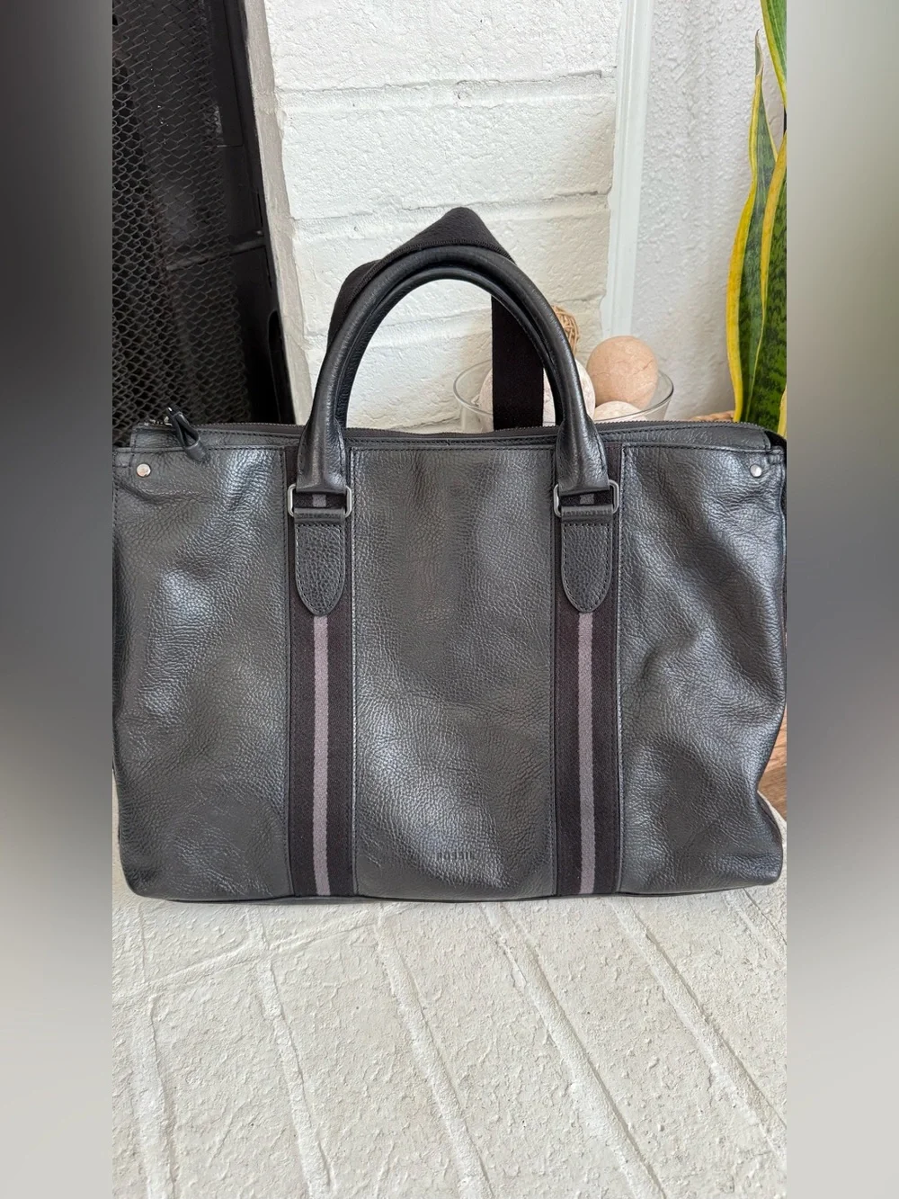 Fossil Houston Black Pebbled Leather Briefcase Laptop Work Bag Messenger